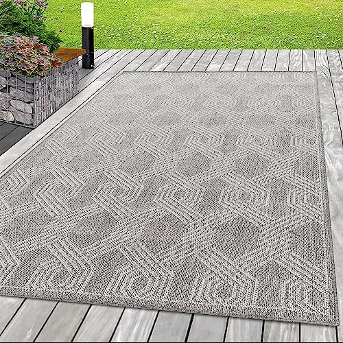 SIMPEX Outdoor Teppich, Geometrisch Design, Grau, 80 x 150 cm, Skandinavischer Stil, für Küche, Balkon, Terrasse, Garten, Picknick von SIMPEX