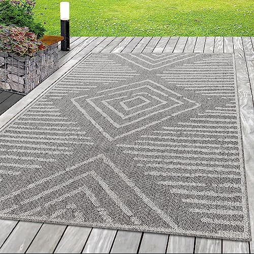 SIMPEX Outdoor Teppich, Gestreift Design, Teppich Grau, 140 x 200 cm, Teppich Boho-Stil, Küche, Balkon, Terrasse, Garten, Picknick von SIMPEX