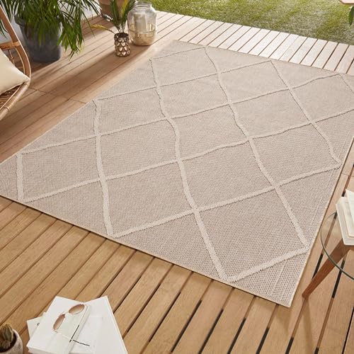 SIMPEX Outdoor Teppich Boho Design, Beige, 200 x 290 cm, für Küche, Balkon, Terrasse, Garten, Picknick von SIMPEX