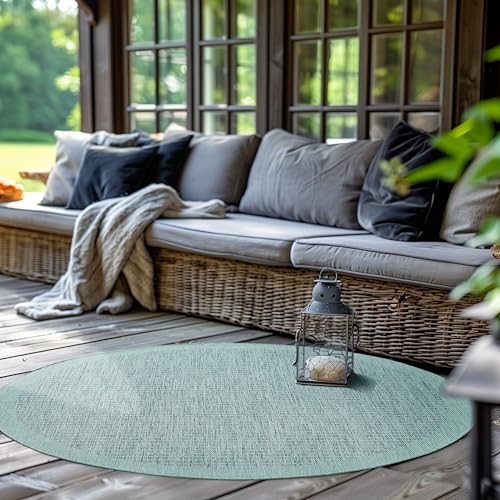 Outdoor Teppich Rund,Terrasse Balkon Garten Küchenteppich Einfarbiges Design Wetterfest Flachgewebe Sisal Look Waschbarer Teppich, Größe: 160 cm Rund, Farbe: Blau von SIMPEX