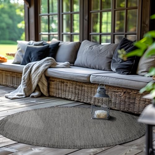 SIMPEX Outdoor Teppich Rund,Terrasse Balkon Garten Küchenteppich Einfarbiges Design Wetterfest Flachgewebe Sisal Look Waschbarer Teppich, Größe: 160 cm Rund, Farbe: Schwarz von SIMPEX