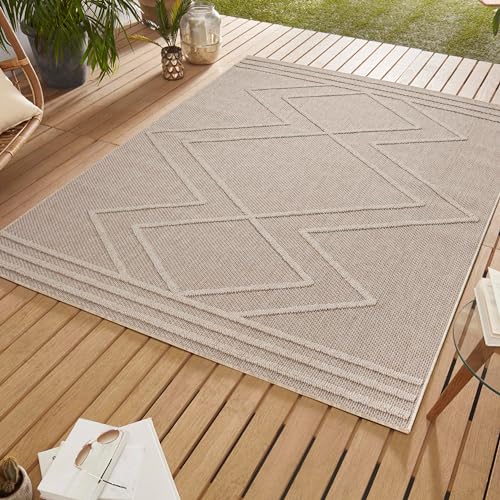 SIMPEX Outdoor Teppich Boho Design, Beige, 140 x 200 cm, Skandinavischer Stil, für Küche, Balkon, Terrasse, Garten, Picknick von SIMPEX