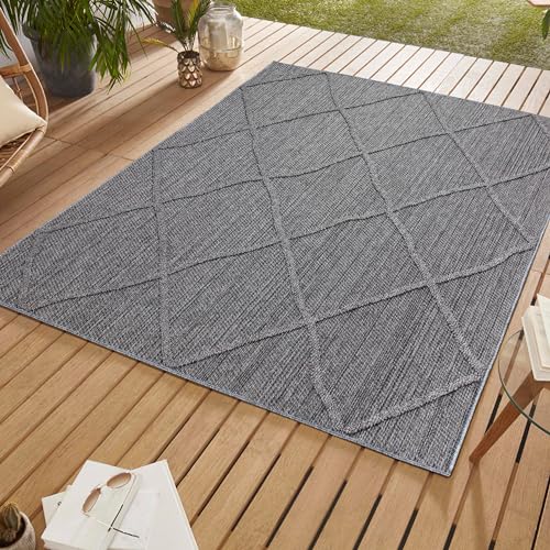 SIMPEX Outdoor Teppich Boho Design, Grau, 140 x 200 cm, für Küche, Balkon, Terrasse, Garten, Picknick von SIMPEX