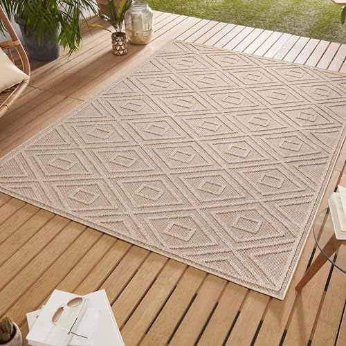 SIMPEX Outdoor Teppich Wetterfest 240 x 340 cm Beige Sisal Optik Boho Design - Balkon Teppich Wetterfest Groß Waschbarer Küchenteppich - Für Terassen, Garten, Camping, Außen - Outdoor Carpet von SIMPEX