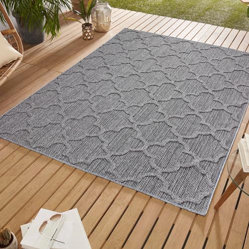 SIMPEX Outdoor Teppich, Skandinavisches Design, Grau, 240 x 340 cm, Für Küche, Balkon, Terrasse, Garten, Picknick von SIMPEX