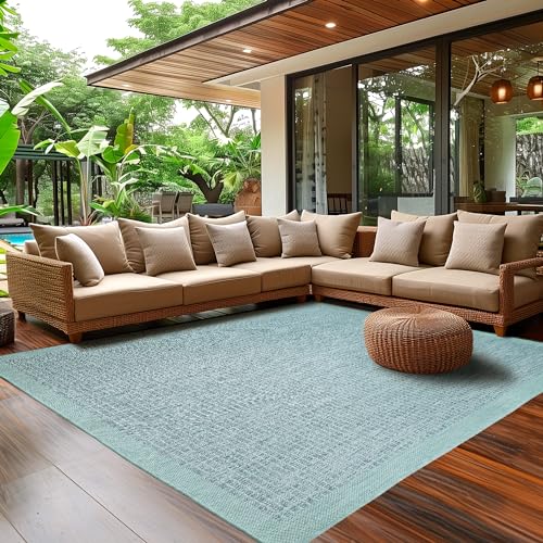 SIMPEX Outdoor Teppich Wetterfest Terrasse Balkon Garten Küchenteppich Einfarbiges Design Flachgewebe Sisal Look Waschbarer Teppich, Größe: 140 x 200 cm, Farbe: Blau von SIMPEX