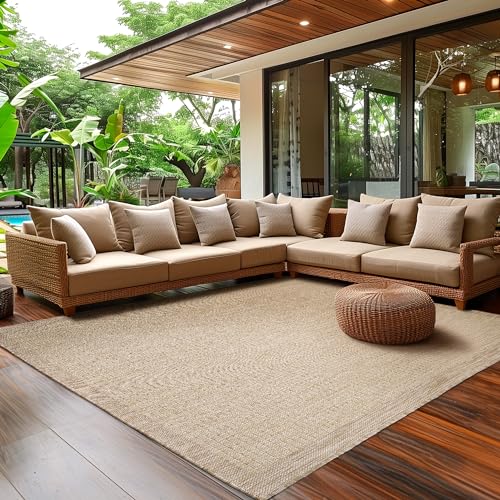 Outdoor Teppich Wetterfest Terrasse Balkon Garten Küchenteppich Einfarbiges Design Flachgewebe Sisal Look Waschbarer Teppich, Größe: 160 x 230 cm, Farbe: Beige von SIMPEX