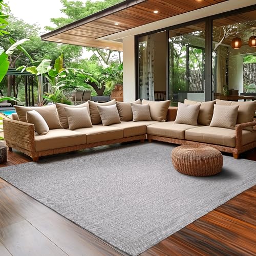 SIMPEX Outdoor Teppich Wetterfest Terrasse Balkon Garten Küchenteppich Einfarbiges Design Flachgewebe Sisal Look Waschbarer Teppich, Größe: 60 x 100 cm, Farbe: Grau von SIMPEX