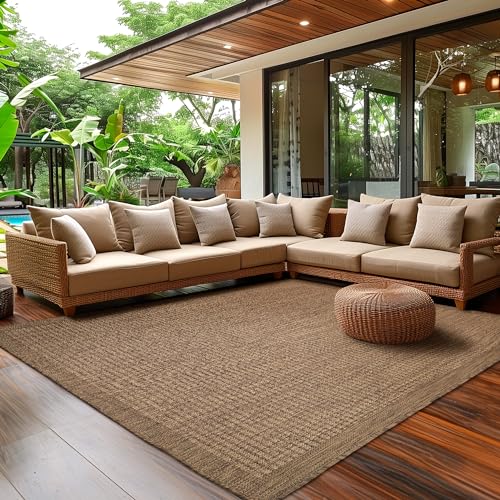 SIMPEX Outdoor Teppich Wetterfest Terrasse Balkon Garten Küchenteppich Einfarbiges Design Flachgewebe Sisal Look Waschbarer Teppich, Größe: 80 x 150 cm, Farbe: Braun von SIMPEX
