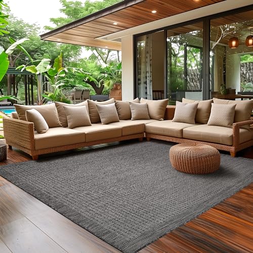 SIMPEX Outdoor Teppich Wetterfest Terrasse Balkon Garten Küchenteppich Einfarbiges Design Flachgewebe Sisal Look Waschbarer Teppich, Größe: 80 x 150 cm, Farbe: Schwarz von SIMPEX