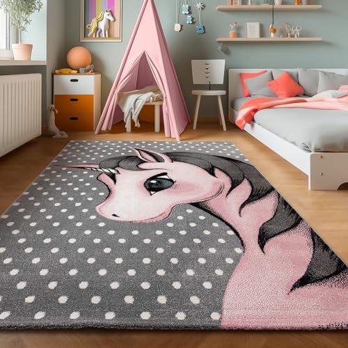 SIMPEX Teppich Kinderzimmer Einhorn-Design Kurzflor Kinderteppich mädchen Spielteppich Modern Design Babyzimmer Teppiche für Junge und Mädchen Extra Weich und Antiallergen 120 x 170 cm von SIMPEX