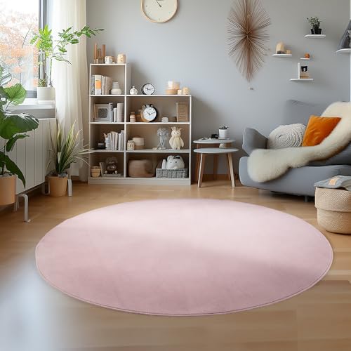 SIMPEX Teppich Rund Wohnzimmer Rose Schlafzimmer Esszimmer Läufer Flur Flauschiger Teppich Waschbar rutschfest Soft Weich Carpet Kurzflor Größe: 160 cm Rund von SIMPEX