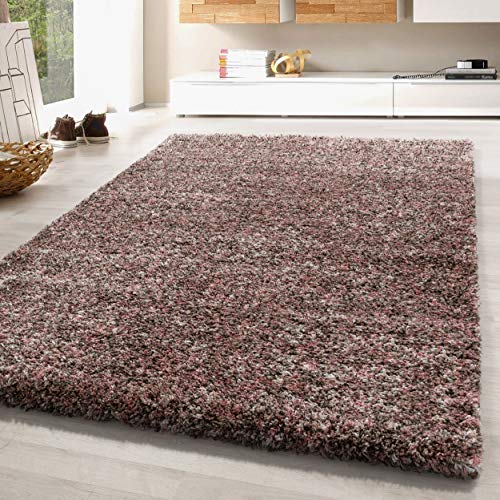 SIMPEX Wohnzimmer Teppich 120 x 170 cm - Hochflor Rosa Moderne Einfarbig Meliert Design - Schlafzimmer Pflegeleicht Extra Weich Flauschig - Carpet Living Room Deko von SIMPEX