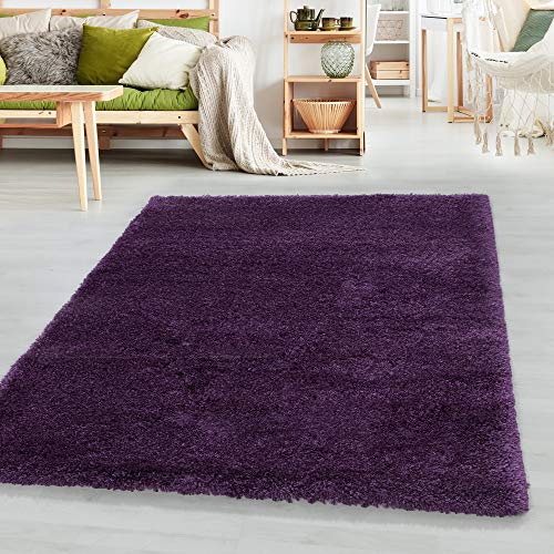 SIMPEX Teppich Wohnzimmer 140 x 200 cm Hochflor Teppich Lila Moderne Einfarbig Design - Schlafzimmer Teppich Pflegeleicht Extra Weich Extra Flauschig - Carpet Living Room Deko von SIMPEX