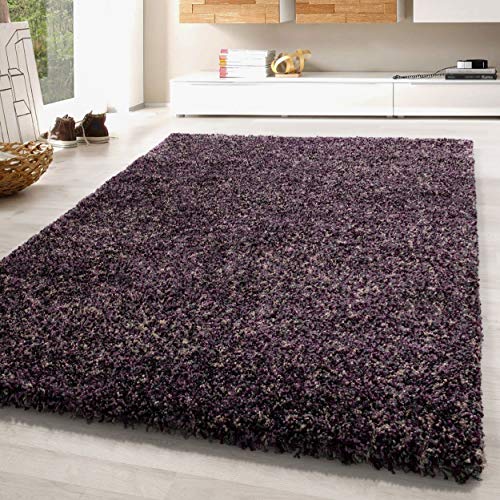 SIMPEX Teppich Wohnzimmer 140 x 200 cm Hochflor Teppich Lila Moderne Einfarbig Meliert Design - Schlafzimmer Teppich Pflegeleicht Extra Weich Extra Flauschig - Carpet Living Room Deko von SIMPEX