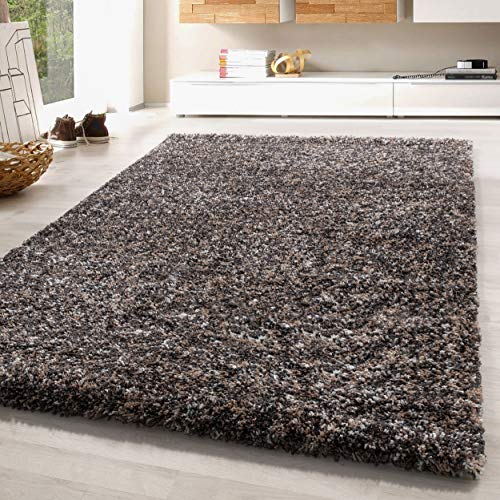 SIMPEX Teppich Wohnzimmer 140 x 200 cm Hochflor Teppich Taupe Moderne Einfarbig Meliert Design - Schlafzimmer Teppich Pflegeleicht Extra Weich Extra Flauschig - Carpet Living Room Deko von SIMPEX