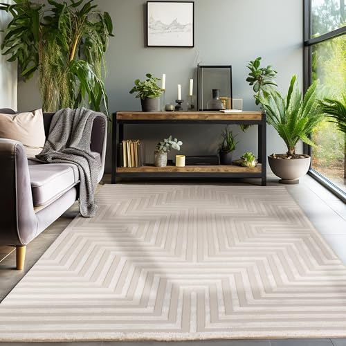 SIMPEX Kurzflor Teppich Wohnzimmer Beige Schlafzimmer Esszimmer Läufer Flur Küchenteppich Boho Teppich 3D Design Skandinavischer Stil Modern Weich, Beige, 140 x 200 cm von SIMPEX
