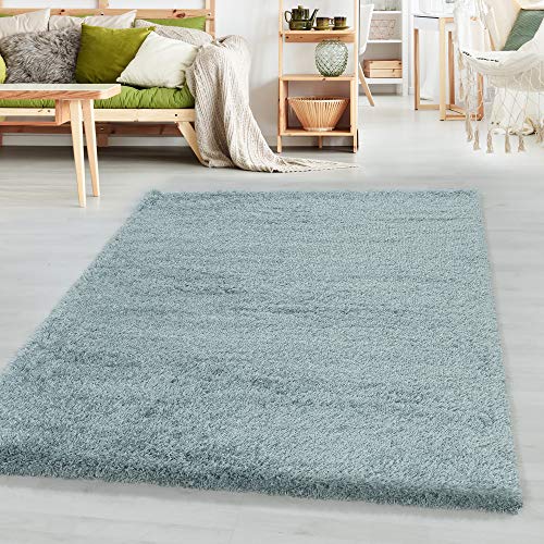 SIMPEX Teppich Wohnzimmer 160 x 230 cm Hochflor Teppich Blau Moderne Einfarbig Design - Schlafzimmer Teppich Pflegeleicht Extra Weich Extra Flauschig - Carpet Living Room Deko von SIMPEX