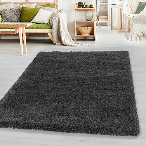 SIMPEX Teppich Wohnzimmer 160 x 230 cm Hochflor Teppich Grau Moderne Einfarbig Design - Schlafzimmer Teppich Pflegeleicht Extra Weich Extra Flauschig - Carpet Living Room Deko von SIMPEX