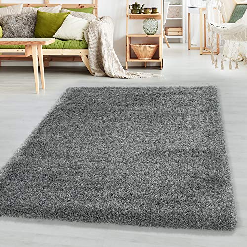 SIMPEX Teppich Wohnzimmer 160 x 230 cm Hochflor Teppich Hellgrau Moderne Einfarbig Design - Schlafzimmer Teppich Pflegeleicht Extra Weich Extra Flauschig - Carpet Living Room Deko von SIMPEX