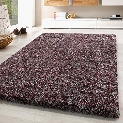 SIMPEX Teppich Wohnzimmer 160 x 230 cm Hochflor Teppich Rot Moderne Einfarbig Meliert Design - Schlafzimmer Teppich Pflegeleicht Extra Weich Extra Flauschig - Carpet Living Room Deko von SIMPEX