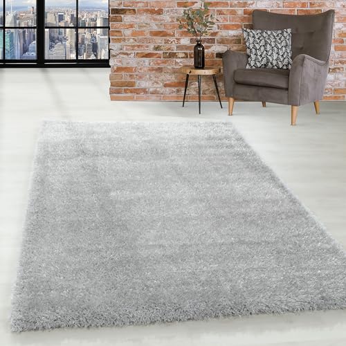 SIMPEX Teppich Wohnzimmer 160 x 230 cm Hochflor Teppich Silberfarbe Moderne Einfarbig Design - Schlafzimmer Teppich Pflegeleicht Extra Weich Extra Flauschig - Carpet Living Room Deko von SIMPEX