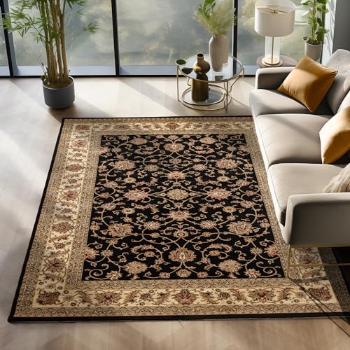 SIMPEX Orientalischer Teppich Wohnzimmer, Schlafzimmer, Esszimmer, Läufer, Flur Kurzflor Soft & Weich 12 mm Carpet Orient - Größe: 200 x 290 cm Farbe: Schwarz von SIMPEX