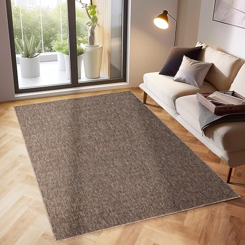 SIMPEX Moderner Kurzflor Teppich Wohnzimmer Schlafzimmer Küchenteppich Flur Teppichläufer Meliertes Design Weich und Pflegeleicht Jute Rücken Farbe: Braun Größe: 200 x 290 cm von SIMPEX