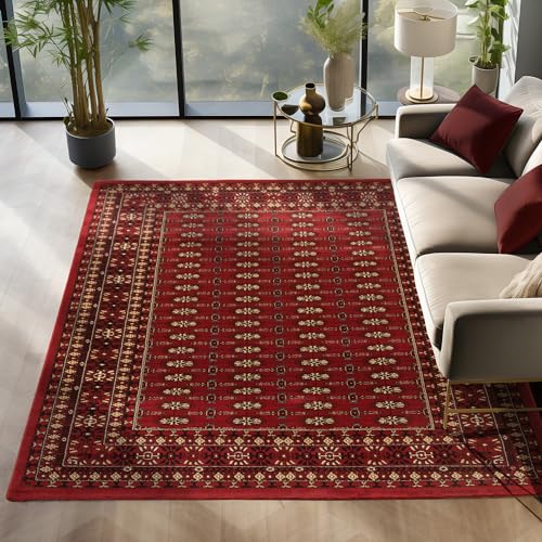 SIMPEX Orientalischer Teppich Wohnzimmer, Schlafzimmer, Esszimmer, Flur Kurzflor Soft & Weich 12 mm Carpet Orient - Größe: 240 x 340 cm Farbe: Rot von SIMPEX