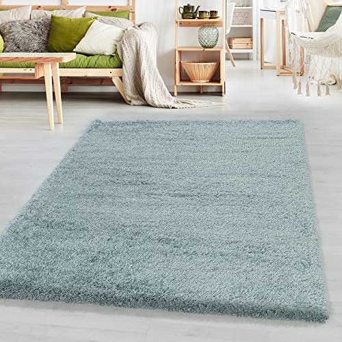 SIMPEX Teppich Wohnzimmer 240 x 340 cm Hochflor Teppich Blau Moderne Einfarbig Design - Schlafzimmer Teppich Pflegeleicht Extra Weich Extra Flauschig - Carpet Living Room Deko von SIMPEX