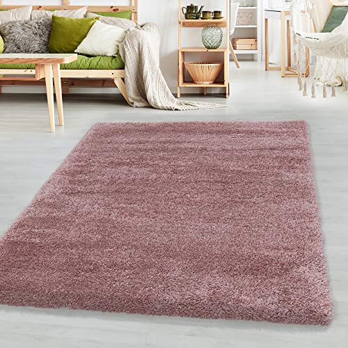 SIMPEX Teppich Wohnzimmer 240 x 340 cm Hochflor Teppich Rosa Moderne Einfarbig Design - Schlafzimmer Teppich Pflegeleicht Extra Weich Extra Flauschig - Carpet Living Room Deko von SIMPEX