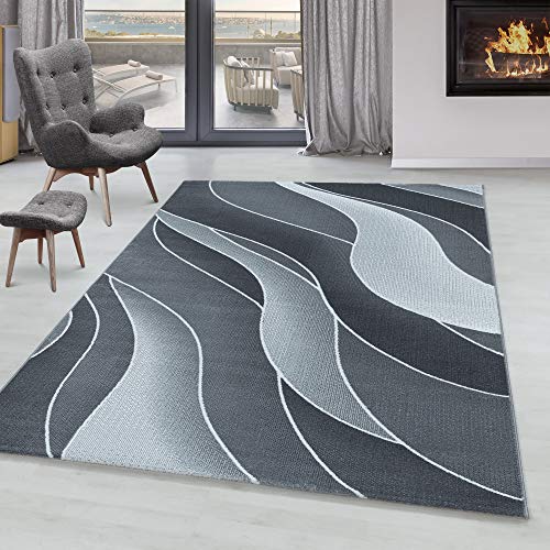 SIMPEX Kurzflor Teppich, Wellen Design, Teppich Grau, 240 x 340 cm, Teppich modernen Stil, Teppich Wohnzimmer von SIMPEX