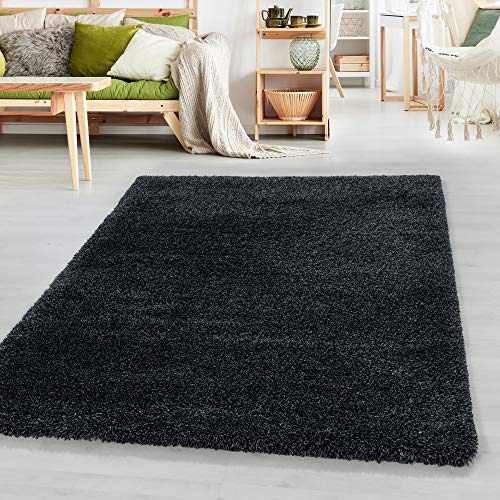 SIMPEX Teppich Wohnzimmer 280 x 370 cm Hochflor Teppich Anthrazit Moderne Einfarbig Design - Schlafzimmer Teppich Pflegeleicht Extra Weich Extra Flauschig - Carpet Living Room Deko von SIMPEX