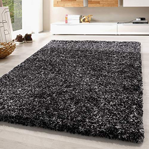 SIMPEX Teppich Wohnzimmer 280 x 370 cm Hochflor Anthrazit Moderne Einfarbig Meliert Design - Schlafzimmer Pflegeleicht Extra Weich Flauschig - Carpet Living Room Deko von SIMPEX