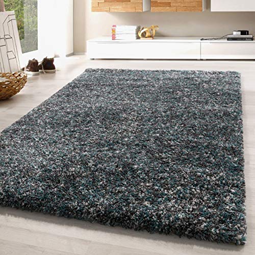 SIMPEX Teppich Wohnzimmer 60 x 110 cm Läufer Flur Hochflor Teppich Blau Moderne Einfarbig Meliert Design - Schlafzimmer Teppich Pflegeleicht Extra Weich Extra Flauschig - Carpet Living Room Deko von SIMPEX