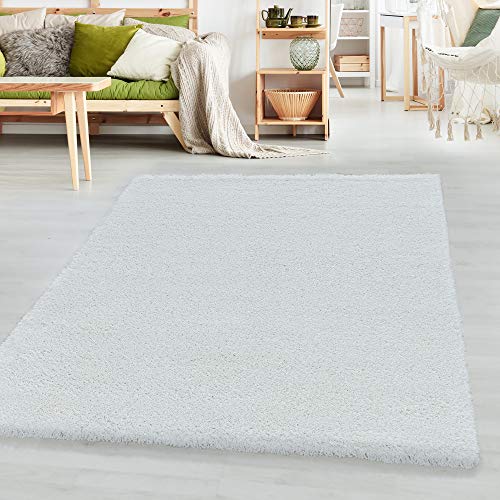 SIMPEX Teppich Wohnzimmer 60 x 110 cm Läufer Flur Hochflor Teppich Weiß Moderne Einfarbig Design - Schlafzimmer Teppich Pflegeleicht Extra Weich Extra Flauschig - Carpet Living Room Deko von SIMPEX