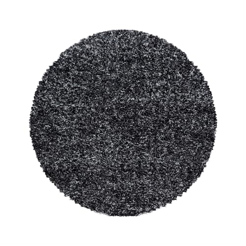 SIMPEX Teppich Wohnzimmer 80 cm Rund Hochflor Anthrazit - Moderne Einfarbig Meliert Design - Schlafzimmer Pflegeleicht Extra Weich Flauschig - Carpet Living Room Deko von SIMPEX