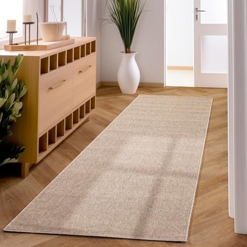 SIMPEX Moderner Kurzflor Teppich Wohnzimmer Schlafzimmer Küchenteppich Läufer Flur Teppichläufer Meliertes Design Weich und Pflegeleicht Jute Rücken Farbe: Beige Größe: 80 x 150 cm von SIMPEX