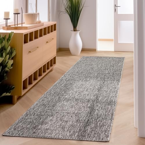 SIMPEX Moderner Kurzflor Teppich Wohnzimmer Schlafzimmer Küchenteppich Läufer Flur Teppichläufer Meliertes Design Weich und Pflegeleicht Jute Rücken Farbe: Hellgrau Größe: 80 x 150 cm von SIMPEX