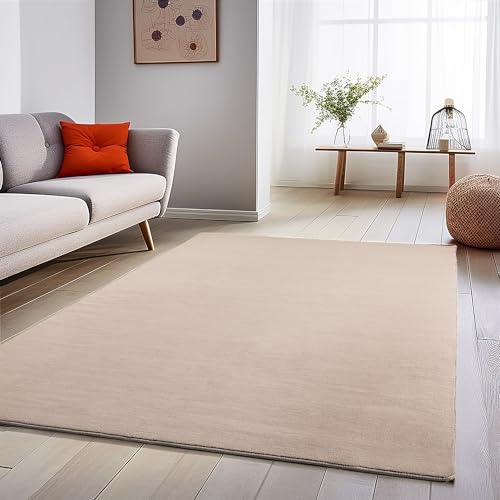 SIMPEX Teppich Wohnzimmer Beige Schlafzimmer Esszimmer Läufer Flur Flauschiger Teppich Waschbar rutschfest Soft Weich Carpet Kurzflor Größe: 80 x 150 cm von SIMPEX