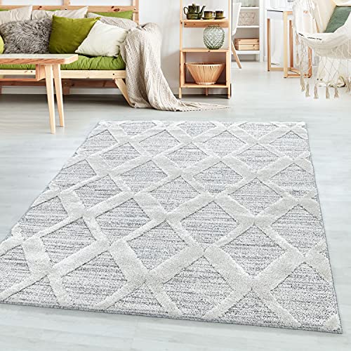 SIMPEX Teppich Wohnzimmer Boho Design Hoch-Tief Effekt 3D 120 x 170 cm Grau - Hochflor Teppich Schlafzimmer Küchenteppich Extra Weich und Pflegeleicht - Flauschiger Teppiche für Esszimmer Gastzimmer von SIMPEX