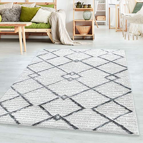 SIMPEX Teppich Wohnzimmer Boho Design Hoch-Tief Effekt 3D 140 x 200 cm Creme - Hochflor Teppich Schlafzimmer Küchenteppich Extra Weich und Pflegeleicht - Flauschiger Teppiche für Esszimmer Gastzimmer von SIMPEX