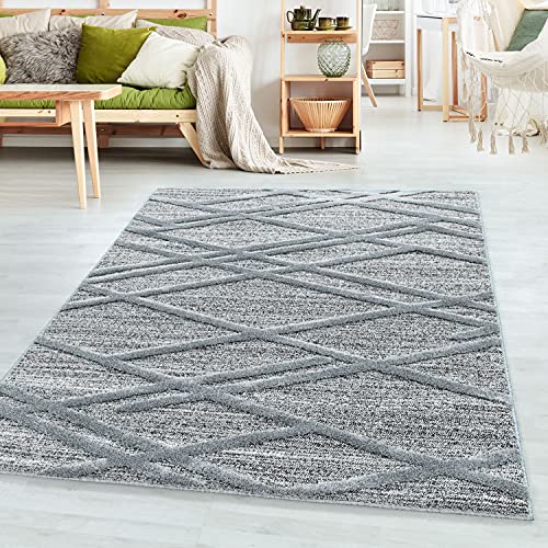 SIMPEX Teppich Wohnzimmer Boho Design Hoch-Tief Effekt 3D 140 x 200 cm Grau - Hochflor Teppich Schlafzimmer Küchenteppich Extra Weich und Pflegeleicht - Flauschiger Teppiche für Esszimmer Gastzimmer von SIMPEX
