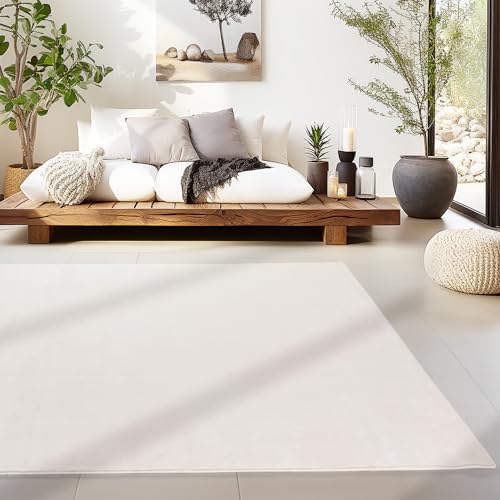 SIMPEX Teppich Wohnzimmer Creme Schlafzimmer Esszimmer Läufer Flur Flauschiger Teppich Waschbar rutschfest Soft Weich Carpet Kurzflor Größe: 120 x 170 cm von SIMPEX