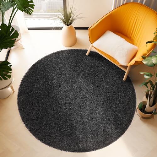 SIMPEX Kurzflor Teppich Rund Wohnzimmer Schwarz Schlafzimmer Läufer Flur Esszimmer Küchenteppich Einfarbig Modernes Design 11 mm Florhöhe Flauschig Kuschelweich Größe: 200 cm Rund von SIMPEX