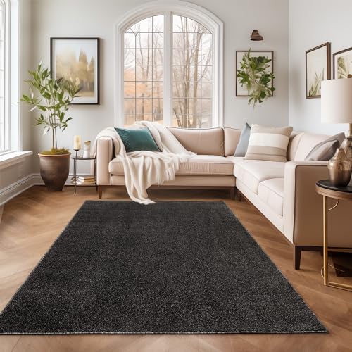 SIMPEX Kurzflor Teppich Wohnzimmer Schlafzimmer Läufer Flur Esszimmer Küchenteppich Einfarbig Modernes Design 11 mm Florhöhe Flauschig Kuschelweich, Anthrazit, 80 x 250 cm von SIMPEX