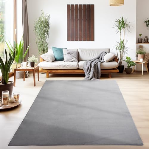 SIMPEX Teppich Wohnzimmer Grau Schlafzimmer Esszimmer Läufer Flur Flauschiger Teppich Waschbar rutschfest Soft Weich Carpet Kurzflor Größe: 60 x 110 cm von SIMPEX