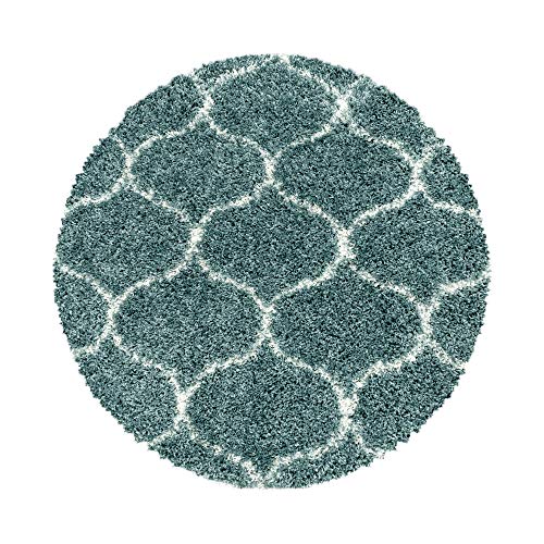 SIMPEX Hochflor Teppich, Skandinavisches Design, Teppich Blau, 80 cm Rund, Teppich skandinavischen Stil, Teppich Wohnzimmer von SIMPEX