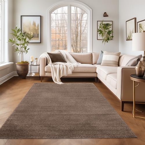 SIMPEX Kurzflor Teppich Wohnzimmer Schlafzimmer Läufer Flur Esszimmer Küchenteppich Einfarbig Modernes Design 11 mm Florhöhe Flauschig Kuschelweich, Mokka, 200 x 290 cm von SIMPEX