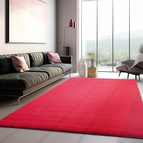 SIMPEX Teppich Wohnzimmer Rot Schlafzimmer Esszimmer Läufer Flur Flauschiger Teppich Waschbar rutschfest Soft Weich Carpet Kurzflor Größe: 140 x 200 cm von SIMPEX